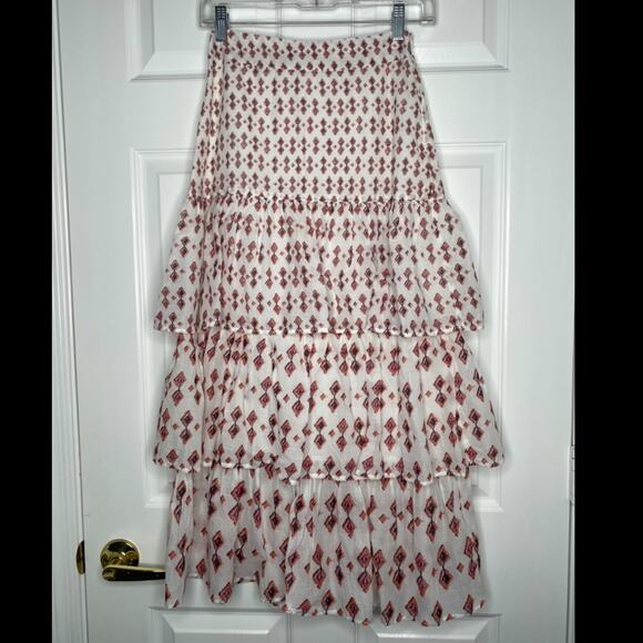 FREE PEOPLE Womens Cha Cha Tiered Cotton Midi Patterned Printed Skirt Size 0 - Picture 9 of 9